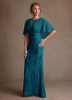 Azazie Amrita Mother of the Bride Dresses Ink Blue Mermaid Lace Chiffon Dress image1