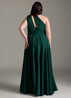 Azazie Charlize Bridesmaid Dresses Emerald A-Line One Shoulder Stretch Satin Dress image2