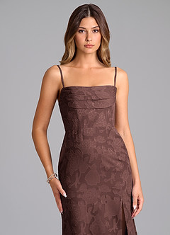 Azazie Saige Bridesmaid Dresses Espresso A-Line Off the Shoulder Floral Burnout Convertible Dress image2