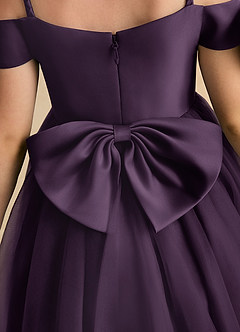 Azazie Amie Flower Girl Dresses Plum A-Line Off the Shoulder Matte Satin Dress image8