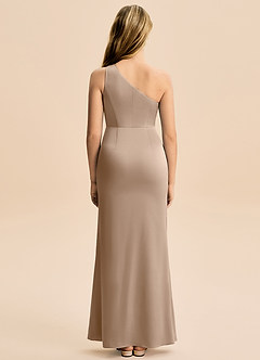 Azazie Akilah Junior Taupe Sheath Pleated Stretch Satin Dress image6