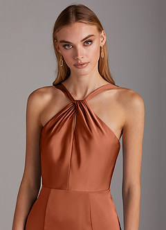 Azazie Elana Final Sale Agave Mermaid Side Slit Stretch Satin Dress image6