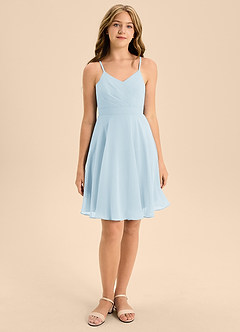 Azazie Avelina Junior Sky Blue A-Line Pleated Chiffon Dress image4