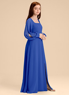 Azazie Bondi Junior Abito A-Line in Chiffon Blusa Blu Reale image3