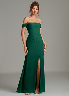 Azazie Jalice Brautjungfernkleider Meerjungfrau-Linie Schulterfrei Chiffon Kleid Smaragd image1