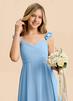 Azazie Dory Junior Powder Blue A-Line Ruched Chiffon Dress image6
