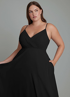 Azazie Amani Bridesmaid Dresses Black A-Line Pleated Chiffon Dress image12