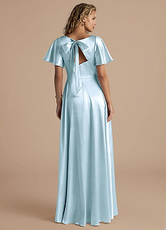 Azazie Kimber Bridesmaid Dresses Sky Blue A-Line Ruched Metallic Satin Dress image4