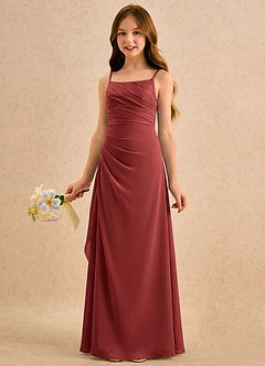 Azazie Cannoli Girls Formal Robe Demoiselle D'honneur Fillette Robe Trapèze en Mousseline de soie Plissé Terracotta image3