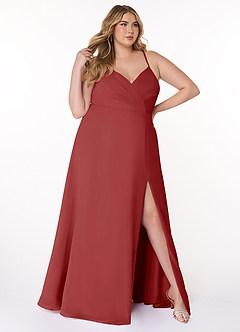 Azazie Everleigh Brautjungfernkleider A-Linie Herzchen Gefaltet Chiffon Kleid Rost image10