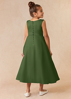 Azazie Lindy Flower Girl Dresses Olive A-Line Pleated Matte Satin Dress image6