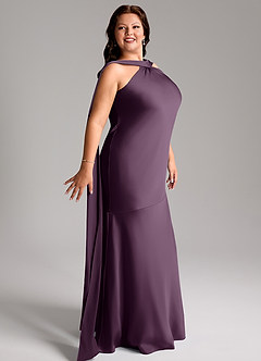 Azazie Kinsley Vestidos de madrinha de casamento Vestido Ameixa de Cetim elástico de sereia com Fenda Lateral image12