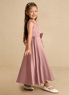 Azazie Lindy Blumenmädchenkleider A-Linie Plissee Matte Satin Kleid Roségold image5