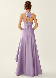 Titania Frosted Lilac Satin V-neck Ruffled Prom Dress image2