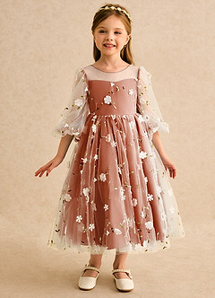 Azazie Elowen Flower Girl Dresses Burnt Orange A-Line Sweetheart Neckline Lace Dress image3