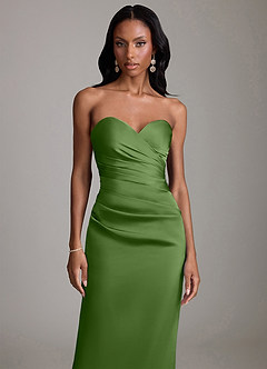 Azazie Sonora Vestidos de damas de honor Vestido de Albahaca de Satén Elástico de Corte Recto con Sin tirantes image5