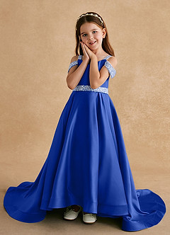 Azazie Jodi Flower Girl Dresses Royal Blue A-Line Matte Satin Dress image5