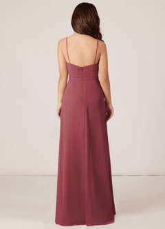 Azazie Kaylee Junior Robe Trapèze en Mousseline de soie avec ceinture Merlot image2
