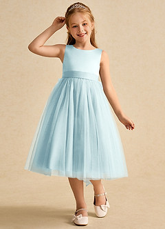 Azazie Winnie Flower Girl Dresses Sea Glass Ball-Gown Bow Tulle Dress image4
