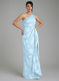 Azazie Apryl Bridesmaid Dresses Sky Blue A-Line One Shoulder Floral Jacquard Burnout Dress image5