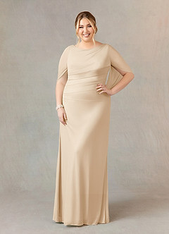 Azazie Belladonna Mother of the Bride Dresses Champagne Mermaid Scoop Pleated Mesh Dress image7