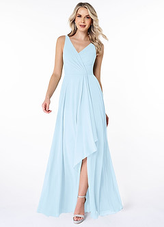 Azazie Calvi Brautjungfernkleider A-Linie Gestreift Chiffon Kleid Himmelblau image1
