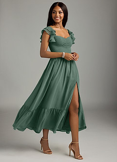 Azazie Anaya Bridesmaid Dresses Sea Moss A-Line Pleated Chiffon Dress image3