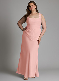 Azazie Agustina 신부 들러리 드레스 인어 코르셋 쉬폰 바닥 길이 드레스 image10