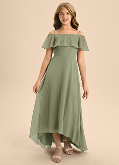 Azazie Maggie Junior Pistachio A-Line Off the Shoulder Chiffon Dress image5