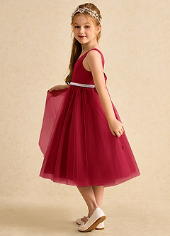 Azazie Firefly Flower Girl Dresses Scarlet A-Line Bow Matte Satin Dress image4