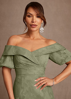 Azazie Golda Mother of the Bride Dresses Pistachio Sheath Off the Shoulder Floral Burnout Dress image5