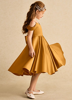 Azazie Favia Flower Girl Dresses Butterscotch A-Line Off the Shoulder Matte Satin Dress image5