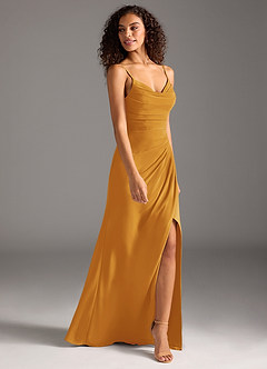 Azazie Deandra Bridesmaid Dresses Butterscotch Mermaid Pleated Chiffon Dress image4