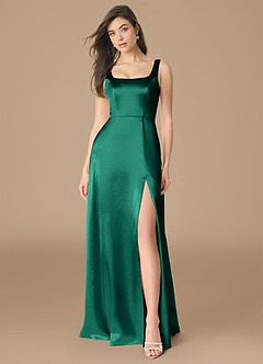 Azazie Joyce Brautjungfernkleider A-Linie Seitliche Cut-Outs Metallischer Satin Kleid Smaragd image1