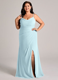 Azazie Deandra Robes de demoiselle d'honneur Robe Sirène en Mousseline de soie Plissé Bleu Nuage image7
