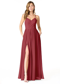 Azazie Cora Bridesmaid Dresses Pomegranate A-Line Pleated Chiffon Dress image1