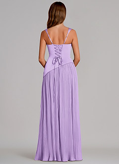 Azazie Stephanie Vestidos de damas de honor Vestido de Lila de Satén Elástico de Corte en A con Plisado image5
