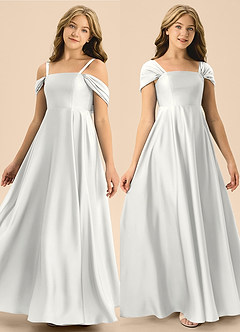 Azazie Rowena Junior White A-Line Bow Stretch Satin Dress image1