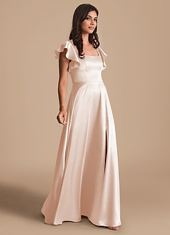 Azazie Bondi Bridesmaid Dresses Rose Gold A-Line Bow Metallic Satin Dress image3
