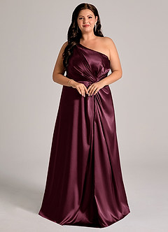Azazie Brooke Bridesmaid Dresses Cabernet A-Line One Shoulder Metallic Satin Dress image11