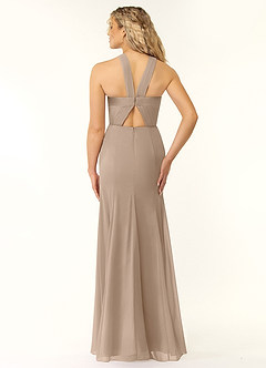 Azazie Rue Bridesmaid Dresses Taupe A-Line Halter Chiffon Dress image2
