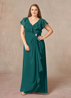 Azazie Snapdragon Abiti per la Madre della Sposa Abito A-Line in Chiffon Increspato con Scollo a V Verde Pavone image9