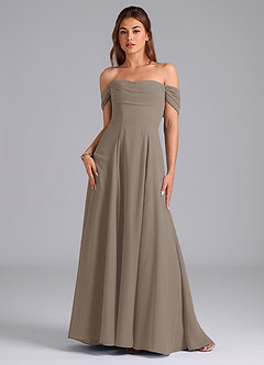 Azazie Almina Jurken voor bruidsmeisjes Converteerbaar Jurk van Chiffon met A-Lijn Off the Shoulder Taupe image3