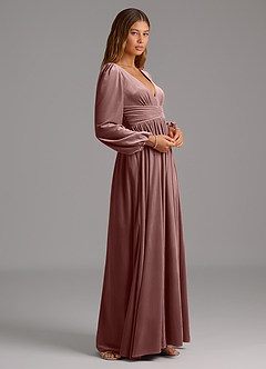 Azazie Norah Bridesmaid Dresses Espresso A-Line Long Sleeve Velvet Dress image4