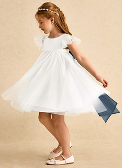 Azazie Munchkin Flower Girl Dresses Ivory Neptune A-Line Bow Tulle Dress image5