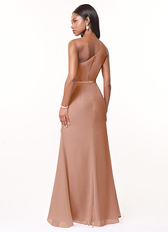 Azazie Liza Bridesmaid Dresses Champagne Rose Mermaid One Shoulder Chiffon Dress image10