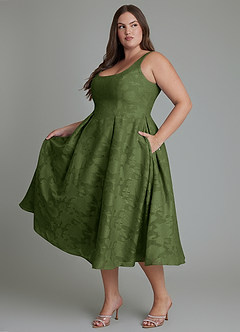 Azazie Amalie Brautjungfernkleider A-Linie Plissee Blumen-Burnout Kleid Olivgrün image10