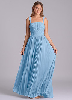 Azazie Mina Final Sale Dusty Blue A-Line Pleated Chiffon Dress image4