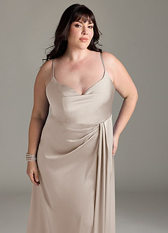 Azazie Brielle Bridesmaid Dresses Frost A-Line Cowl Spaghetti Straps Stretch Satin Dress image11
