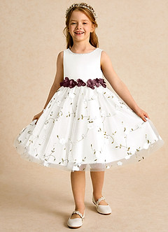 Azazie Starri Flower Girl Dresses Ivory Sangria Ball-Gown Beaded Matte Satin Dress image4
